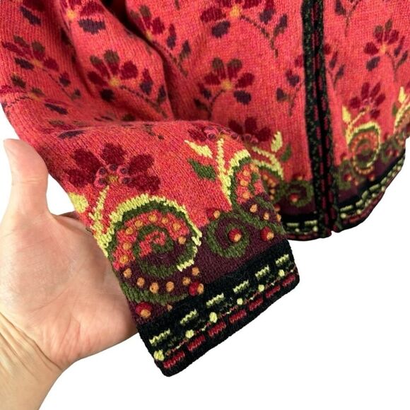 Icelandic Design Full Zip Jacket Wool 3D Knit Textured Floral Vintage Lined L - Picture 6 of 16
